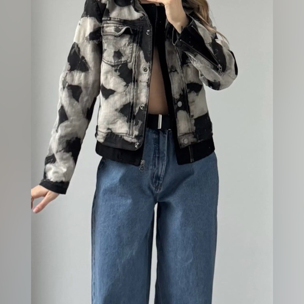 Maison Scotch  front zip double lined tie dye black wool jacket size xsmall